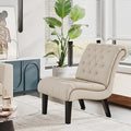 Alunaune Living Room Chair Modern Accent Chair Upholstered Tufted Armless Bedroom Chair Sofa Backrest Fabric Recliner Lounge Chair Wood Legs-Ivory