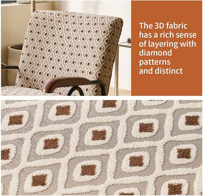 Luxuriously Padded Modern Accent Chair Plush Fabric Upholstered High Back Armchair with Sturdy Metal Legs Oversized Comfortable Living Room Chair for Reading Nap Home Office (Pattern)