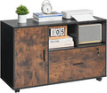 VEVOR Wood File Cabinet Mobile Filing Cabinet with Open Shelves Lockable Lateral Rolling File Storage with Adjustable Shelves Free Standing Printer Stand for Home Office School Rustic Brown