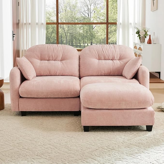 74 Oversized Modular Sectional Sofa Pink Large Sectional Couches for Living Room Chenille Fluffy Sofa Set Cloud Love Seat Comfy Modular Couches with 1 Ottoman Modern Sofas para Sala L Shaped