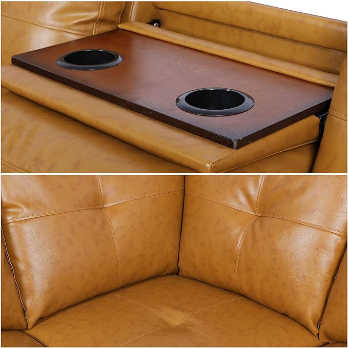 FONTOI Leather Sectional Couch Sofa 4-Seat L-Shaped Sectional Sofa with Cup Holders &amp Nail-Head Trim – Modern PU Leather Living Room Couch for Apartment Bedroom Ginger