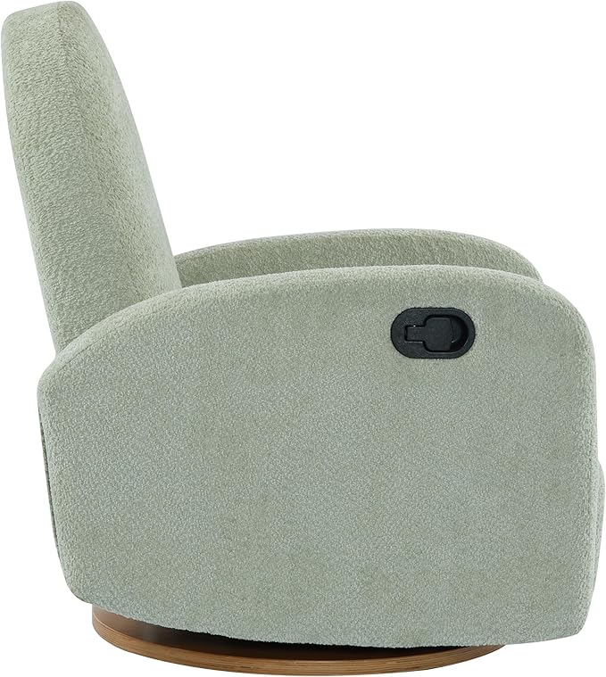 Christopher Knight Home Sidney Boucle Fabric Upholstered 360° Swivel Chair Push-Back Recliner Solid Wood Glider Recliner with Rotation Living Room Lounge Chair Adjustable Backrest Greyish Green