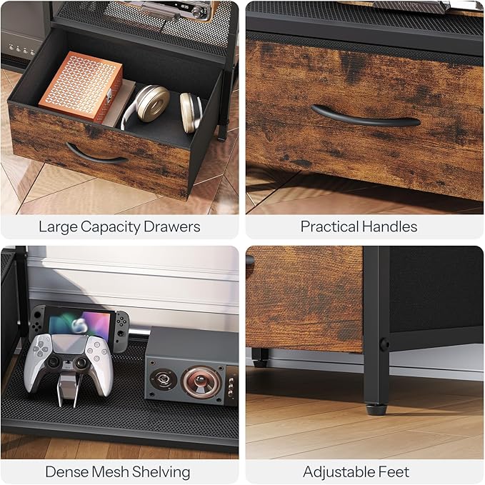 HOOBRO LED TV Stand with Storage LED Entertainment Center with Open Shelves and Drawer Fits TVs up to 55 Television Stand for Living Room Bedroom Rustic Brown and Black BF123DDS01G1