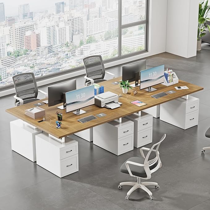 Farmhouse Desk with Drawers &amp Power Outlet White Home Office Desk with Adjustable File Organizer 71 Executive Desk with Storage Computer Desk with Privacy Panel