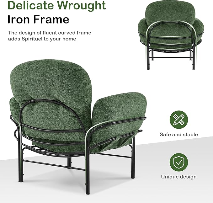 MCombo Modern Accent Chair with Ottoman Chenille Upholstered Leisure Sofa Chair for Small Space Living Room &amp Bedroom 4071 (Green)