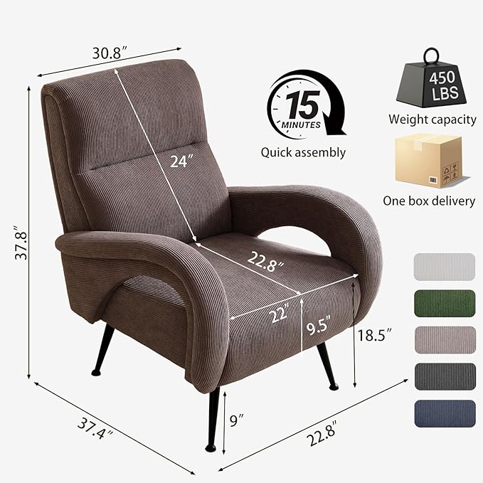 Corduroy Accent Chairs for Living Room Tufted High Back Reading Chairs for Bedroom Mid-Modern Comfy Upholstered Armchairs for Bedroom Reading Nook Apartment Brown