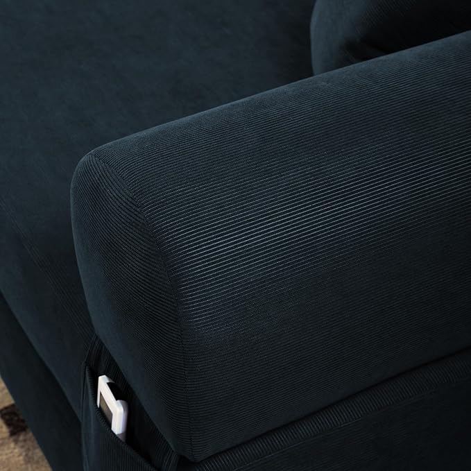 4-in-1 Folding Convertible Sofa Bed 80 Inch Oversized Corduroy Boneless Couch Loveseat Sleeper with Pull Out Bed Floor Sofa Modular Futon Teddy Sofa for Living Room Bedroom Lounge Navy Blue