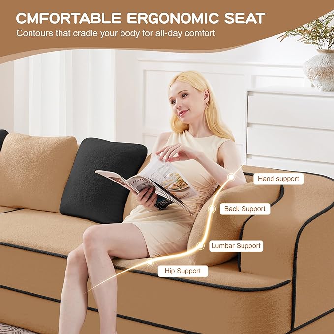 106 Cloud Sectional Couch with L-Shape Chaise Fluffy Comfy Couch 32D Boneless Sofa Deep Seat Sofas &amp Couches for Living Room No Assembly Required (Camel Right Facing Chaise)