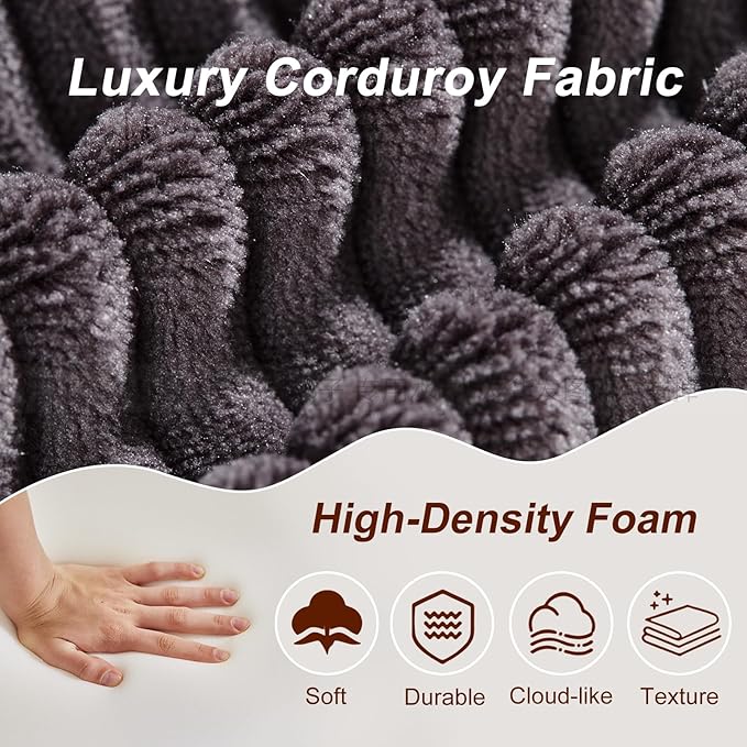 Corduroy Cloud Couch with Pillow Premium Memory Foam No Assembly Required Deep Seat Sofa in Box Space-Saving Chair for Home Living Room Bedroom Apartment Office Loveseat Dark Gray
