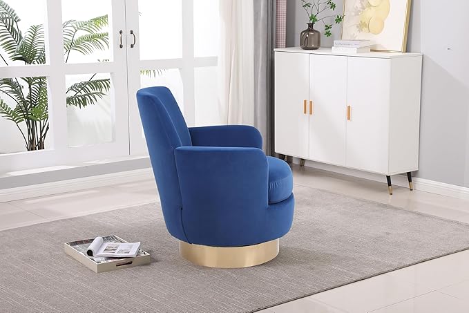 Set of 2 Swivel Accent Chair Modern Velvet American Design Swivel Round Barrel Chairs Upholstered Cozy Style for Living Room Bedroom Home Office (Velvet Navy 2-Pack)