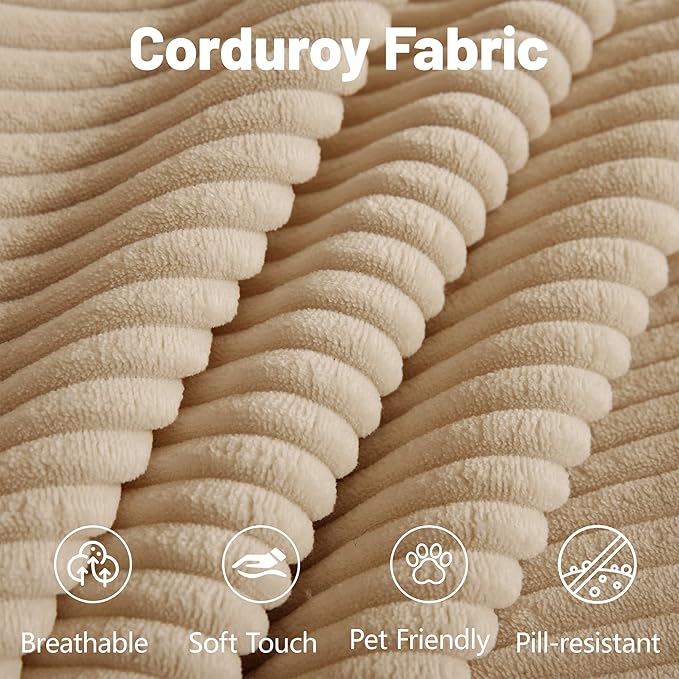 4 Seater L Shape Sectional Boneless Sofa117.3 Cloud Sectional Couch with Deep Seat No Assembly Required Throw Pillows and 1 Movable Ottoman Corduroy Fabric Camel
