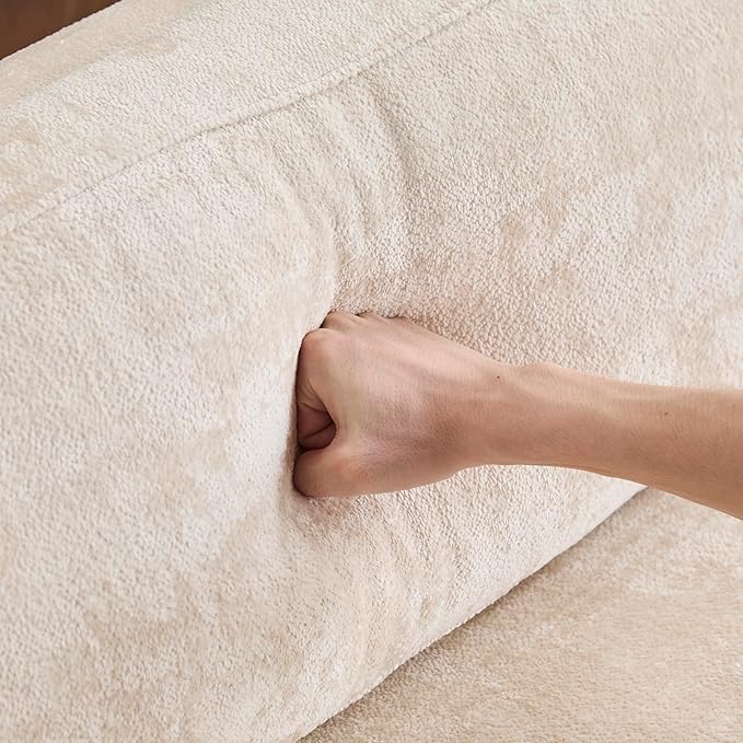 Christopher Knight Home Perla Chenille Upholstered 3 Seater Sofa Couch with Pillow Wooden Home Sofa Living Room Comfy Cloud Couch for Bedroom Apartment Home Office Beige