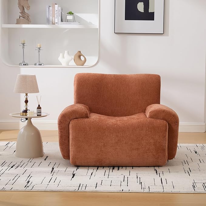 Chenille Oversized Armchair 42 Wide Upholstered Accent Chairs with Ergonomic Design Lazy Comfy Reading Lounge Chair with Deep Seats for Living Room Bedroom Dorms (Orange)