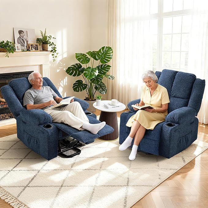 Oversized Power Lift Recliner Chair for Elderly 135° Lay Flat Electric Recliner with Massage &amp Heat Stand Assist Lift Chair with 2 Cup Holders for Living RoomBlue