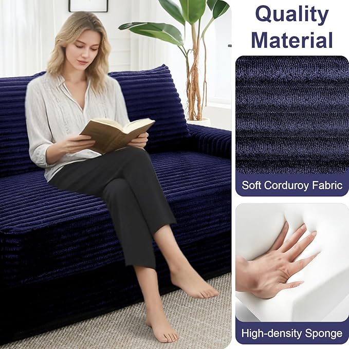 GNIXUU Corduroy Cloud Loveseat Sofa 2 in 1 Convertible Sleeper Sofa with Fixed-Shape Frame Comfy Folding Boneless Love Seat Couches for Living Room Apartment Small Spaces Blue