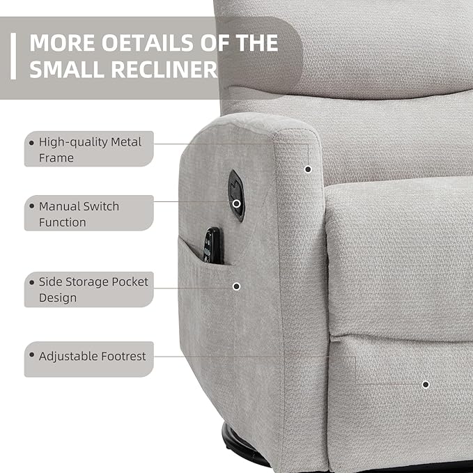 PELUMY 360° Swivel Rocker Recliner with Heat &amp Vibration Massage Glider Rocking Chair for Adults Compact Recliner for Living Room Small Spaces Nursery Bedroom (Chenille Light Grey)