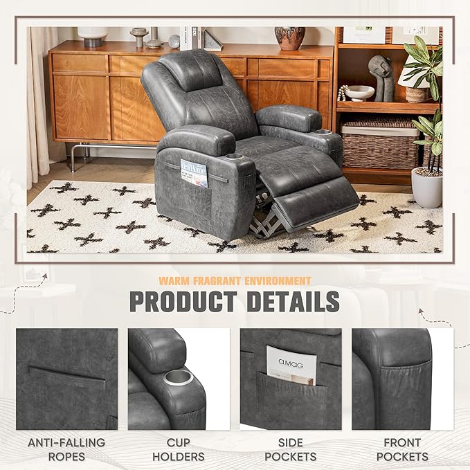 Flamaker Power Lift Recliner Chair Electric Lift Recliner for Elderly Power Lift Recliner Chair with Cup Holders Side Pockets for Living Room (Leathaire Light Black)