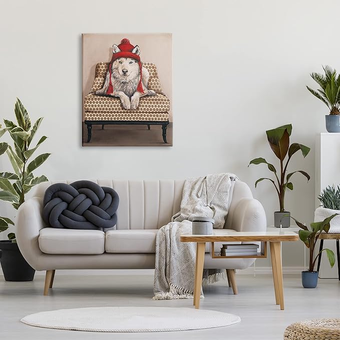 Stupell Industries Winter Husky Red Pom Hat Chic Livingroom Chair