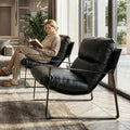 DUOMAY Mid-Century Accent Chair Armchair Set of 2 Comfy PU Leather Leisure Chair Lazy Chair with Metal Leg for Living Room Bedroom Office Apartment Black