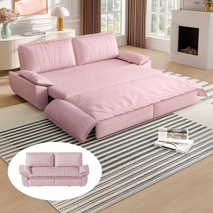 73.2 Queen Pull Out Sofa Bed 3-in-1 Convertible Sleeper Sofa Velvet Small Loveseat Couch Bed with 2 Throw Pillows Multi-Functional Couches for Living Room Apartment and Office