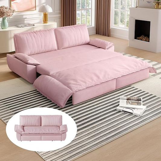 73.2 Queen Pull Out Sofa Bed 3-in-1 Convertible Sleeper Sofa Velvet Small Loveseat Couch Bed with 2 Throw Pillows Multi-Functional Couches for Living Room Apartment and Office
