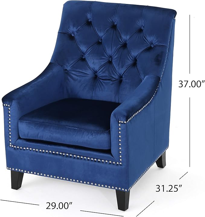 Christopher Knight Home Jaclyn Velvet Tufted Club Chair Navy Blue / Natural