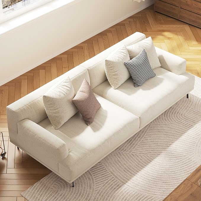 3-Seater Living Room Sofa - Modern Leisure Modular Sofa with Wooden Frame and Metal Legs Soft Cotton-Linen Fabric Easy to Install Suitable for Office Apartment and Living Room Grey 82.6