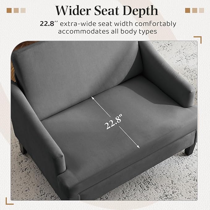 Bezseller Oversized Accent Chair 41'' Wide Seat Modern Single Sofa Chair with 2 Pillows Upholstered Comfy Armchair Big Reading Chair for Living Room Bedroom Office Dark Grey
