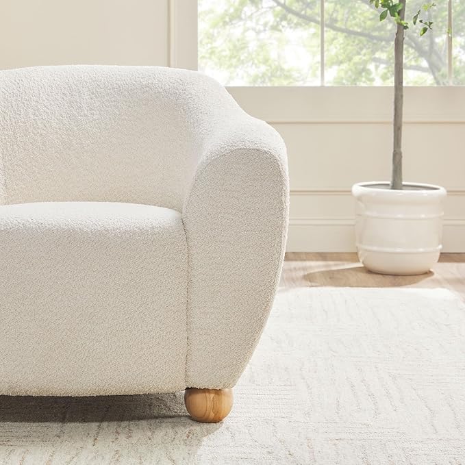 Walker Edison Linley Contemporary Bouclé Accent Chairs with Wood Legs 2-Pack Ivory