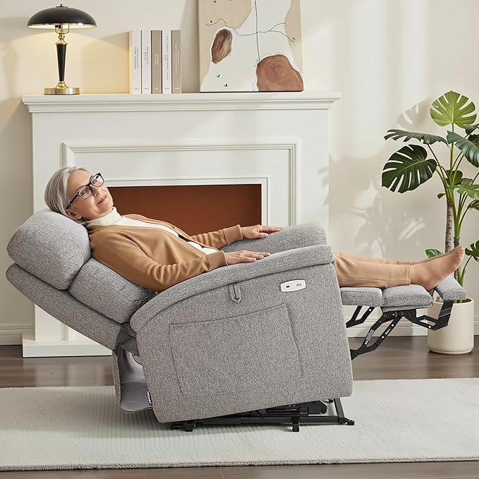 MCombo Power Lift Recliner Chair with Massage and Dual Heating Adjustable Headrest Extended Footrest for Elderly People Fabric R7605 (Mist Grey)