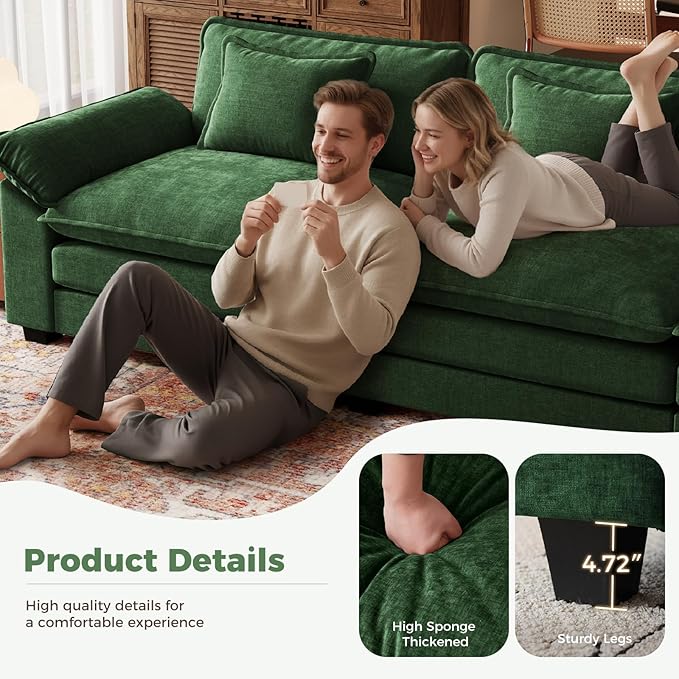 CDCASA 154 Modular Sectional Sofa Comfy U-Shaped Cloud Couch with 2 Movable Ottomans Oversized 6-Seater Chenille Deep Seat Sofa Couch for Living Room DIY Combination Green