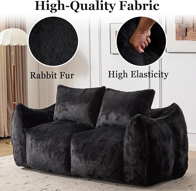 75 Inch Loveseat Bean Bag Couch for Adults Oversized Compressed Boneless Sofa Couch in a Box for Living Room Bedroom Apartment Soft FluffyNo Assembly (Black)