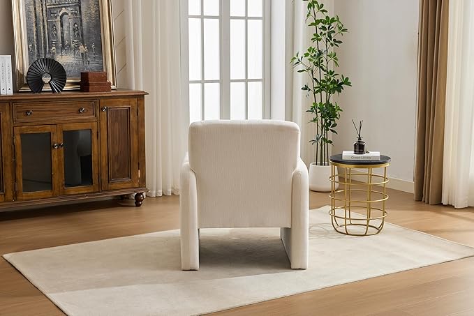 GDFStudio 30 Modern Accent Chair Upgrade Leisure Boucle Upholstered Armchair with Straight Arms and Waist Pillow Comfy Single Sofa Chair for Living Room Bedroom Office Apartment Ancient White