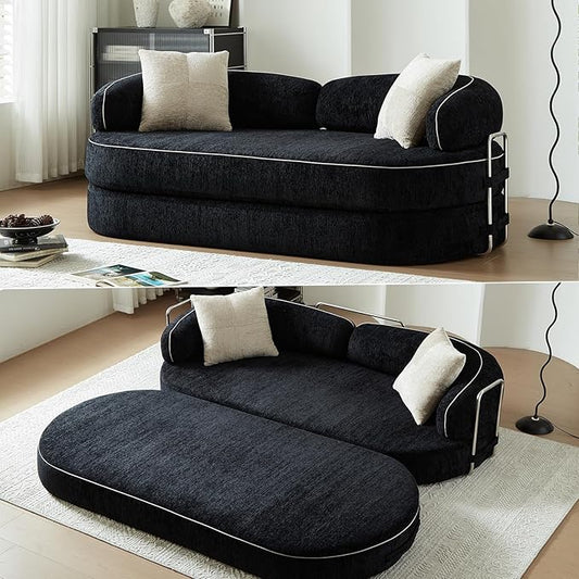 Convertible Sofa Bed with Fixed-Shape Frame 4-in-1 Combination Folding Pull Out Couch Futon Couch in a Box Modular Floor Sleeper Sofa Bed for Living Room Bedroom (2 Pillows Black) ﻿
