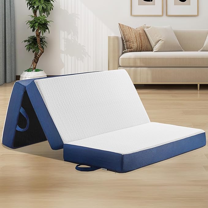 Folding Mattress Twin 6 Inch Memory Foam Tri-Fold Floor Bed and Futon  Twin Topper with Breathable &amp Washable Cover Supportive Foldable Mattress for Guest Bed Office NapCamping (38 x 75 x