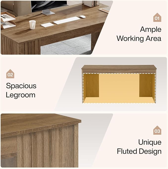 Tribesigns Modern Executive Desk 63-Inch Large Office Computer Desk Study Writing Table Workstation Business Furniture for Home Office Brown