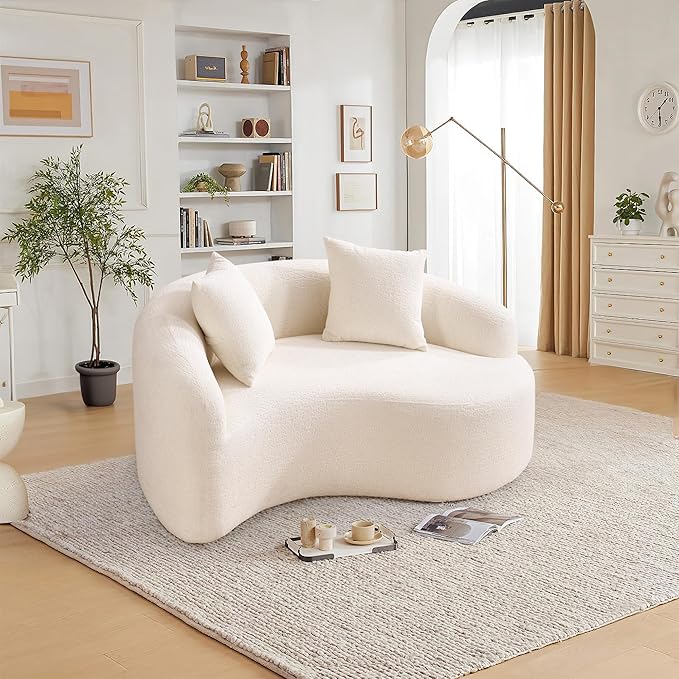 Modern Chenille S-Curved Modular Loveseat Sofa 66.9 Compression Sponge Boneless Couch No Assembly Required Cozy Upholstered Seating for Living Room Apartment Office or Meditation Space (White)