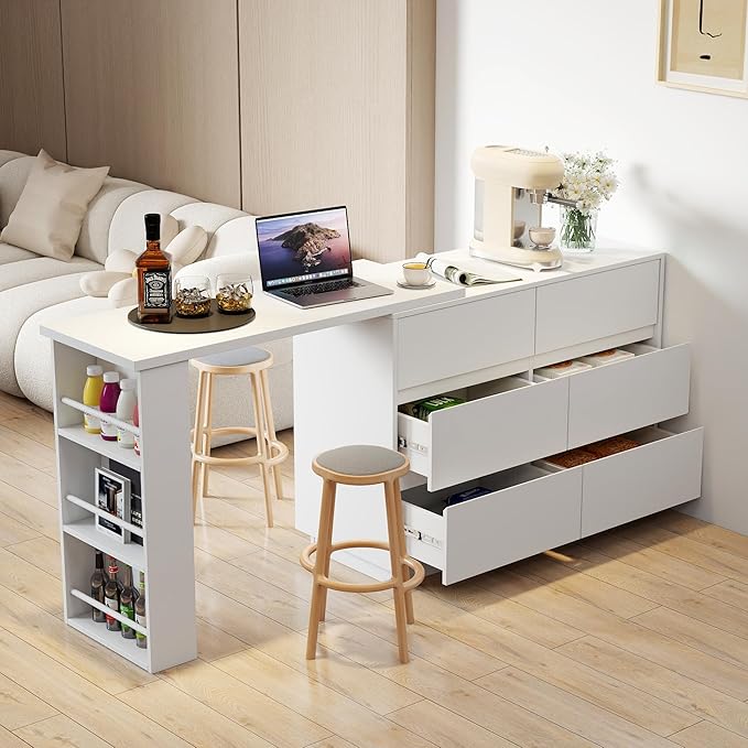 Jmyab L Shaped Computer Desk with Drawers Modern Corner Home Office Desk with Reversible Storage Cabinet Long Study Writing Table Workstation for Home Office White