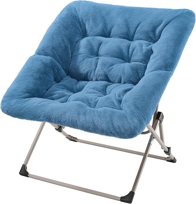 OAKHAM Comfy Chair for Adults Soft Faux Fur Folding Lounge for Bedroom Living Room Dorm Rooms Flexible Reading Chair for Teens Kids X-Large Foldable (Faux Fur-Blue)