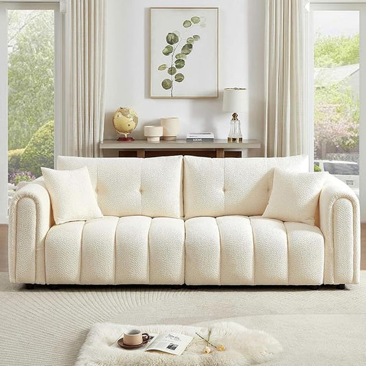 91.5” Couches for Living Room 3 Seater Loveseat Sofa Couch Oversized Upholstered Deep Seat Couch for BedroomApartment (Beige 91.5)