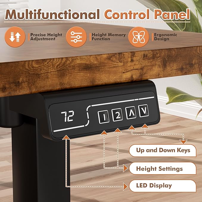 JUMMICO Electric Standing Desk Adjustable Height Desk 55 x 24 Inch with Monitor Stand (Rustic Brown)