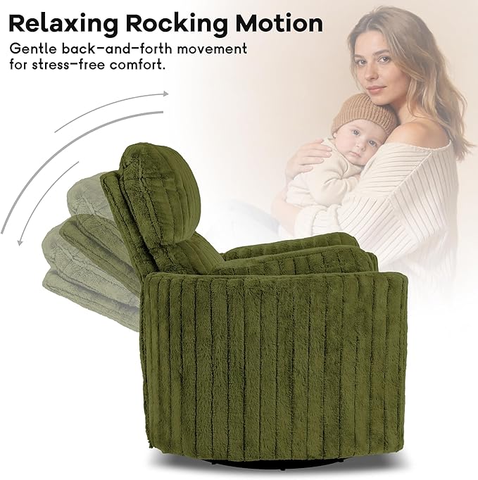 leovanni Power Swivel Rocker Recliner Chenille Upholstered Nursery Glider Rocking Chair with 2 Pillows USB Ports Electric Nursing Reclining Chairs Bedroom Living Room Olive Green