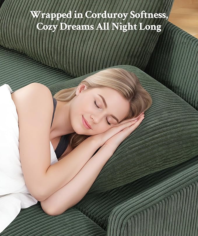 47.2 Convertible Sofa Bed Couch Comfy Corduroy Couch Bed All in 1 Loveseat Sleeper Sofa Love Seat Sleeper Bed with 2 Pillows Modern Couches for Living Room/Apartment/Home/Office Green