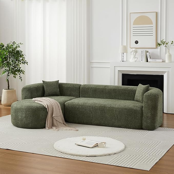 Curved Sectional Sofa with Left Chaise 109 Oversized Boneless Couches L-Shape Modern Cloud Modular Couche with Deep Seat Upholstery Chenille for Living Room No Assembly Required Green