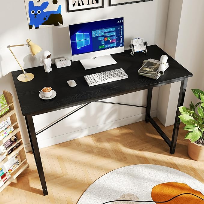 OLIXIS 44 Inch Computer Office Desk for Small Spaces Writing Gaming Work Desk Modern Study Table with Metal Frame Home Bedroom Black
