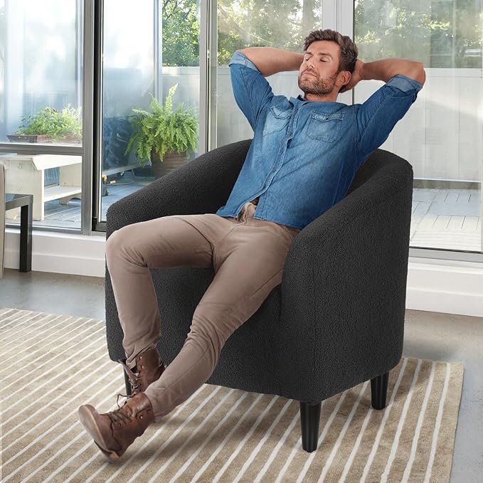 MoNiBloom Accent Barrel Chair Boucle Fabric Accent Chair Modern Sherpa Elegant Armchair with Cozy Soft Padded 300lbs Capacity Compact Sofa Chair for Living Room Bedroom Office Black
