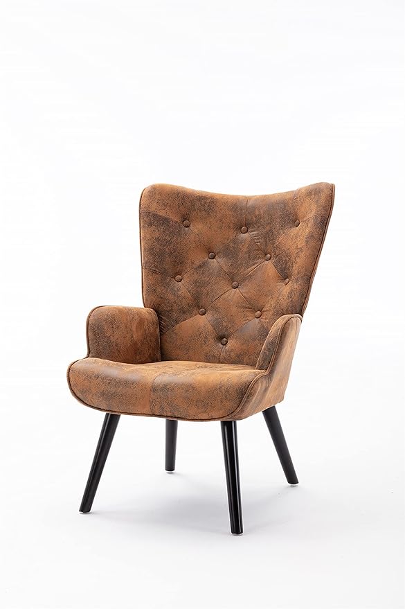 Accent Chair Living Room/Bed Room Modern Leisure Chair Coffee Color Microfiber Fabric