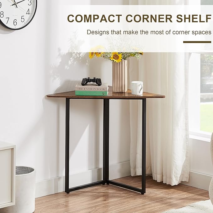 VECELO Corner DeskOffice Tables for Living Room for Small Space Triangle Computer Desk with Steel Frame Corner Shelves with Metal Frame Writing Desk for Workstation Classic Brown 31.1 2 Set