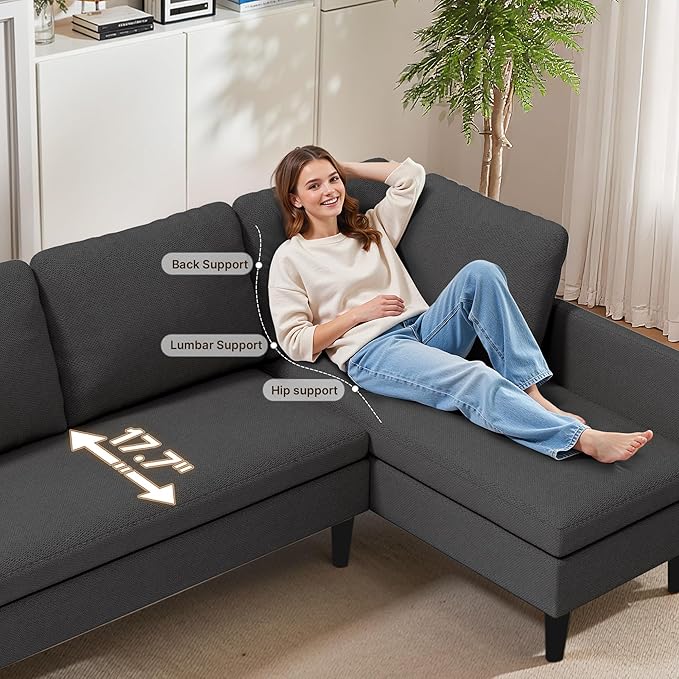 Gizoon Modular Sectional Sofa Convertible L Shaped Couch 4 Seat Modern Sofa Bed with Detachable Modules Terry Cloth Fabric 6 Legs for Living Room Apartment Small Space Dark Grey