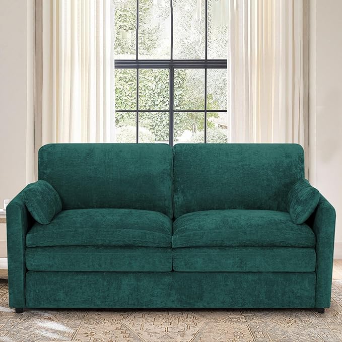 69” Chenille Loveseat Sofa w/Arm Pillows Upholstered 2-Seater Sofa w/Comfortable Back Cushions Modern 2 Seats Couch w/High-Density Foam for Living Room Apartment Office Teal